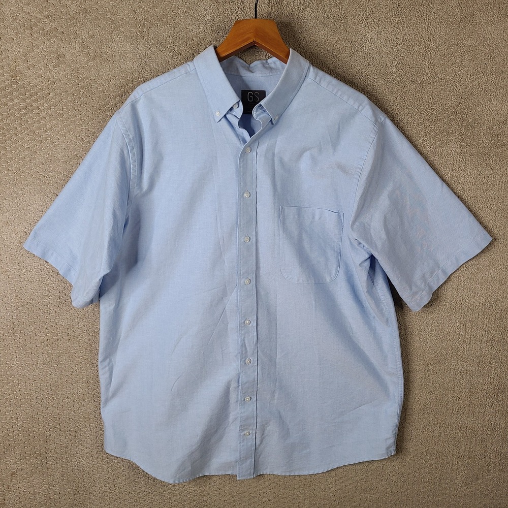 GS Shirt Mens 17 Tall Blue Classic‎ Fit Button Down Cotton Blend Short Sleeve